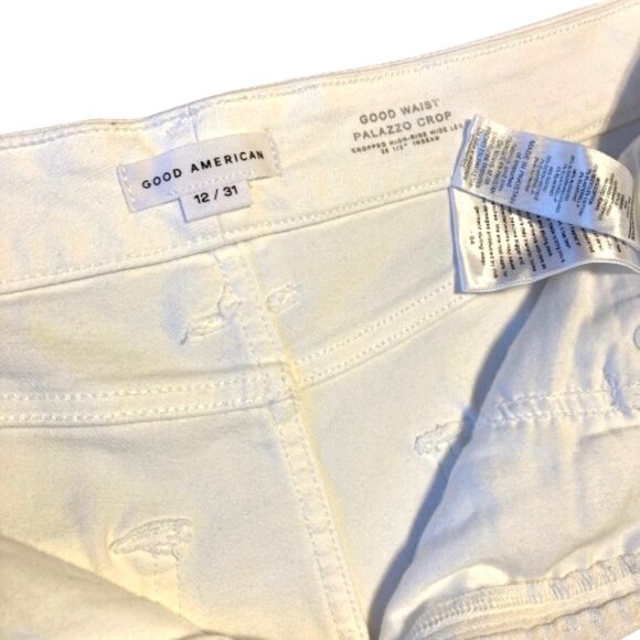 Good American Good Waist Palazzo Crop Jeans Wide Leg Women's 12 White NWT - Picture 6 of 11